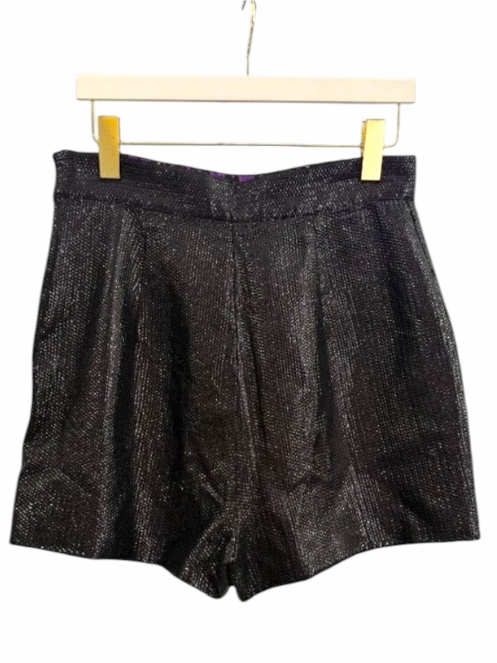 Forever 21 Twist Black Sequin High Waist Shorts Purple Leopard Lined Size L Y2K